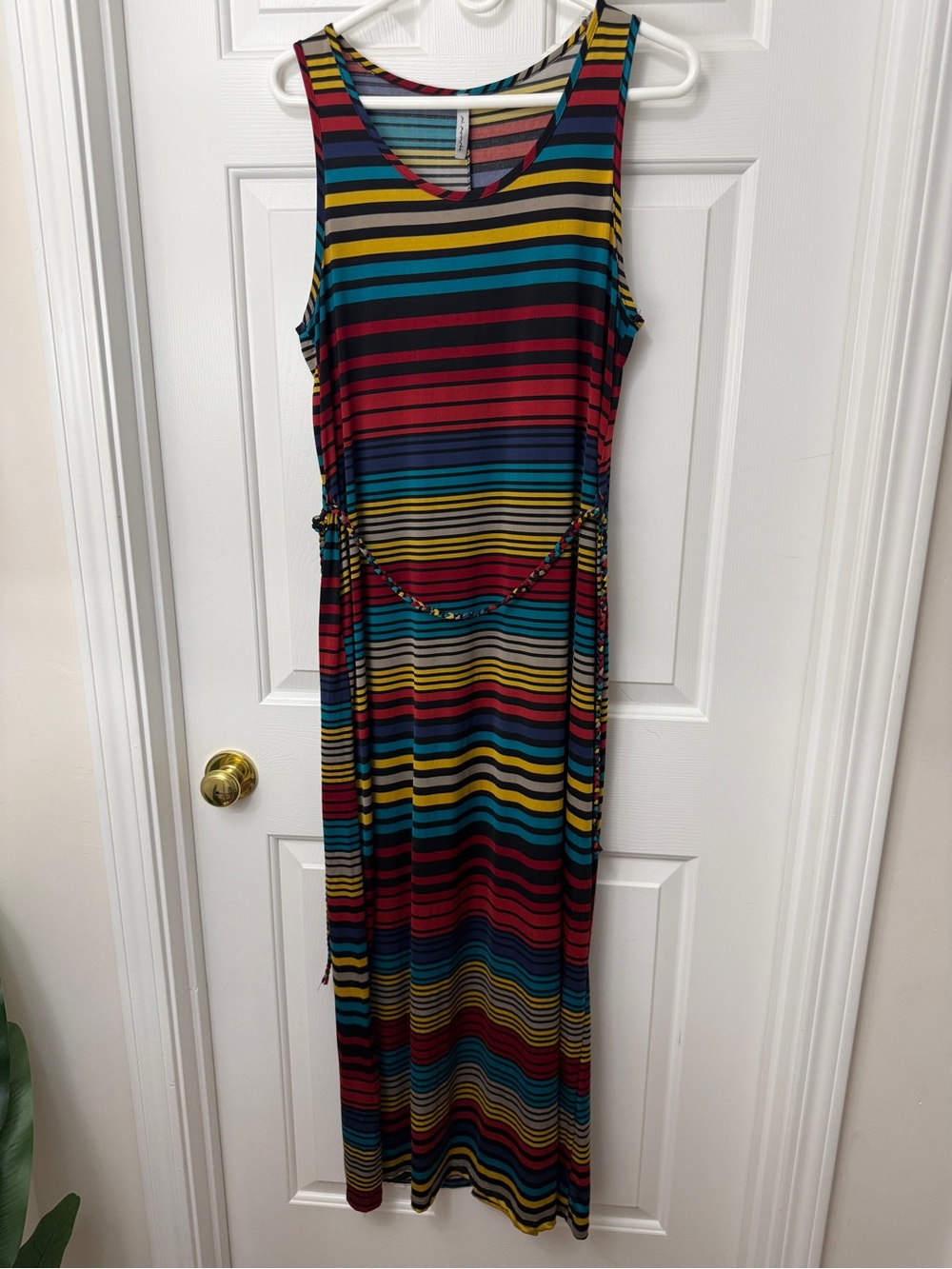 Striped Sleeveless Maxi Dress in Teal, Mustard & Burgundy